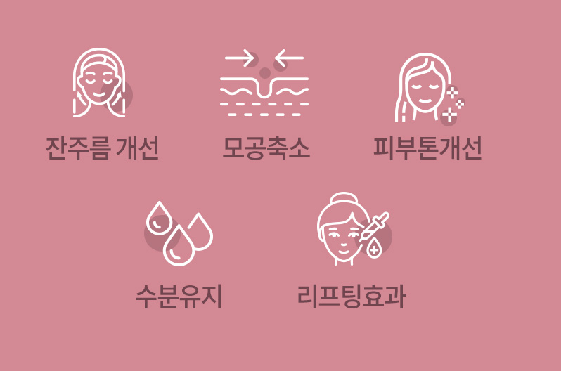  잔주름 개선, 모공 축소, 피부톤 개선, 수분 유지, 리프팅 효과